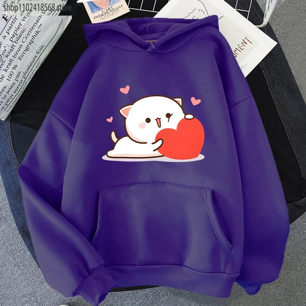 Kawaii Peach Cat Hoodies Cartoon Cute Printed Sweatshirt Women Tops Ropa Aesthetic Clothes Women Female Korean Hoody