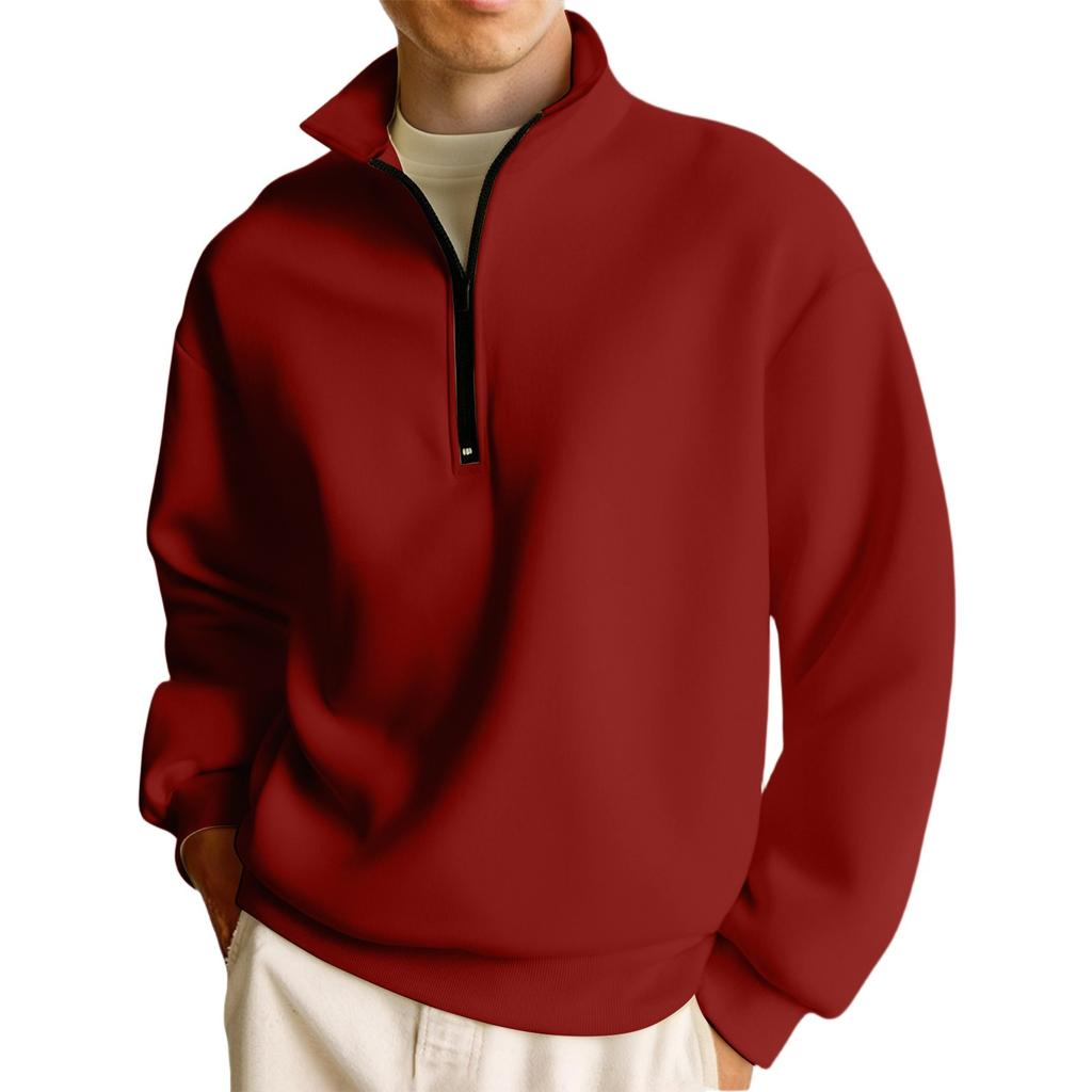Men's Casual Long-Sleeved Collared Quarter-Zip Sweatshirt