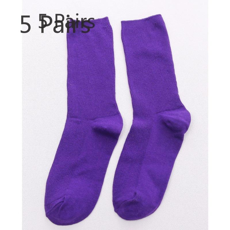 5 пар женских носков на весну и лето, хлопковые носки средней длины, носки в студенческом стиле, модные, с индивидуальностью, универсальные, двухслойные, с длинным паголенком, носки-гольфы