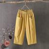 Summer Casual Cotton Linen Harem Cropped Pants Women Loose High Waist Elastic Ankle-length Pants Solid Lady Pocket Trousers