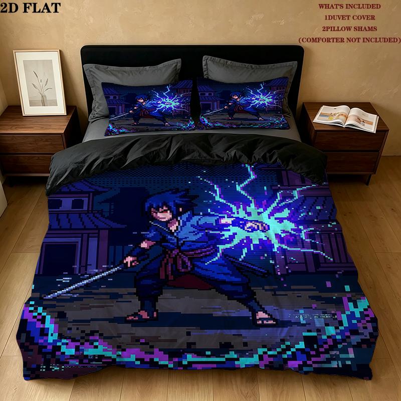 Uchiha Sasuke Pattern Bedding Home Decoration Birthday Gift ( 1 duvet cover + 2 pillowcase, without core),fan merchandise.