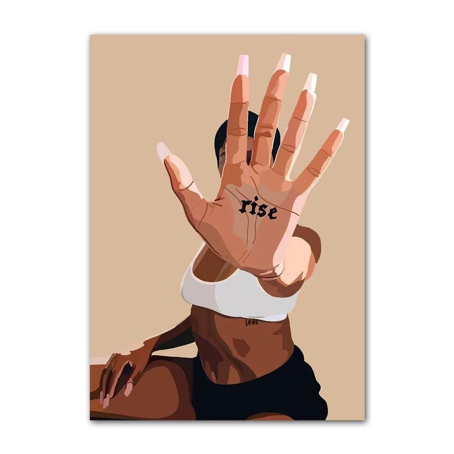 Черное искусство Мода Хип-хоп Девушка Маникюр Ювелирные изделия Губы Постер Африканская Черная Женщина Красивые Ногти Живопись Картинки Гостиная Салон Красоты Декор