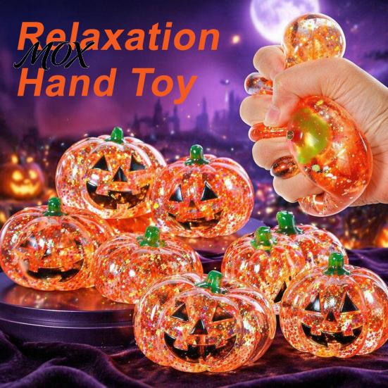 Classroom Stress Toy 1/2/3Pcs Halloween Pumpkin Relief Toy, Creepy Head Squeeze Glitter Ball for Kids Adults, Party Favors