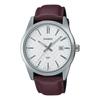 MTP-VD03L-5A Men's Standard Brown Leather Band White Dial 3-Hand Analog Watch, White, Made In Japan.