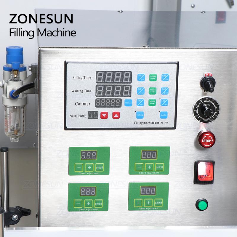 ZONESUN ZS-DTPP4B Desktop Automatic 4 Heads Peristaltic Pump Liquid Filling Machine With Conveyor For Perfume Water Filler