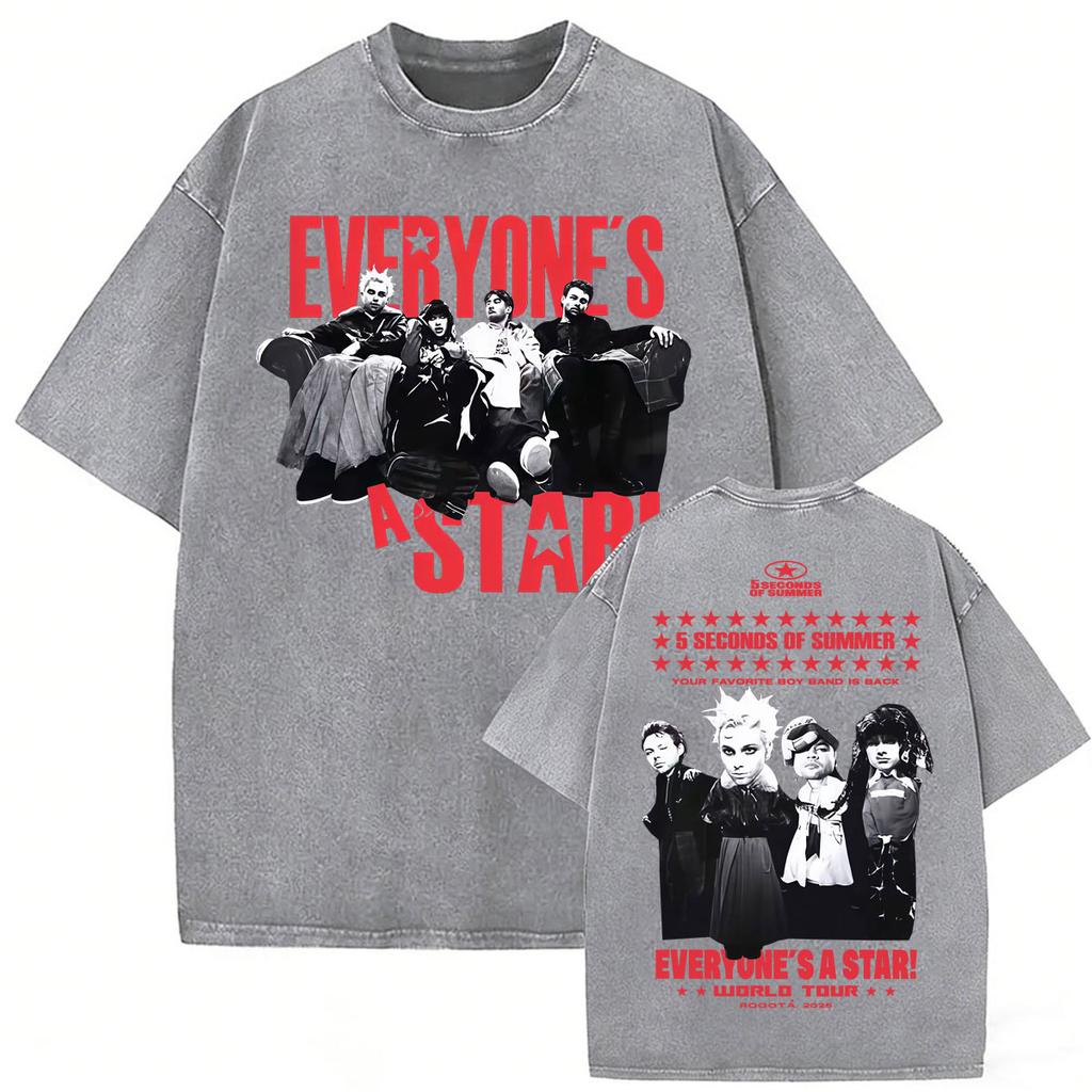 5 Seconds of Summer Everyone's A Star World Tour 2026 Vintage Washed T-shirts Men Women Fashion Hip Hop Gothic Oversized T Shirt