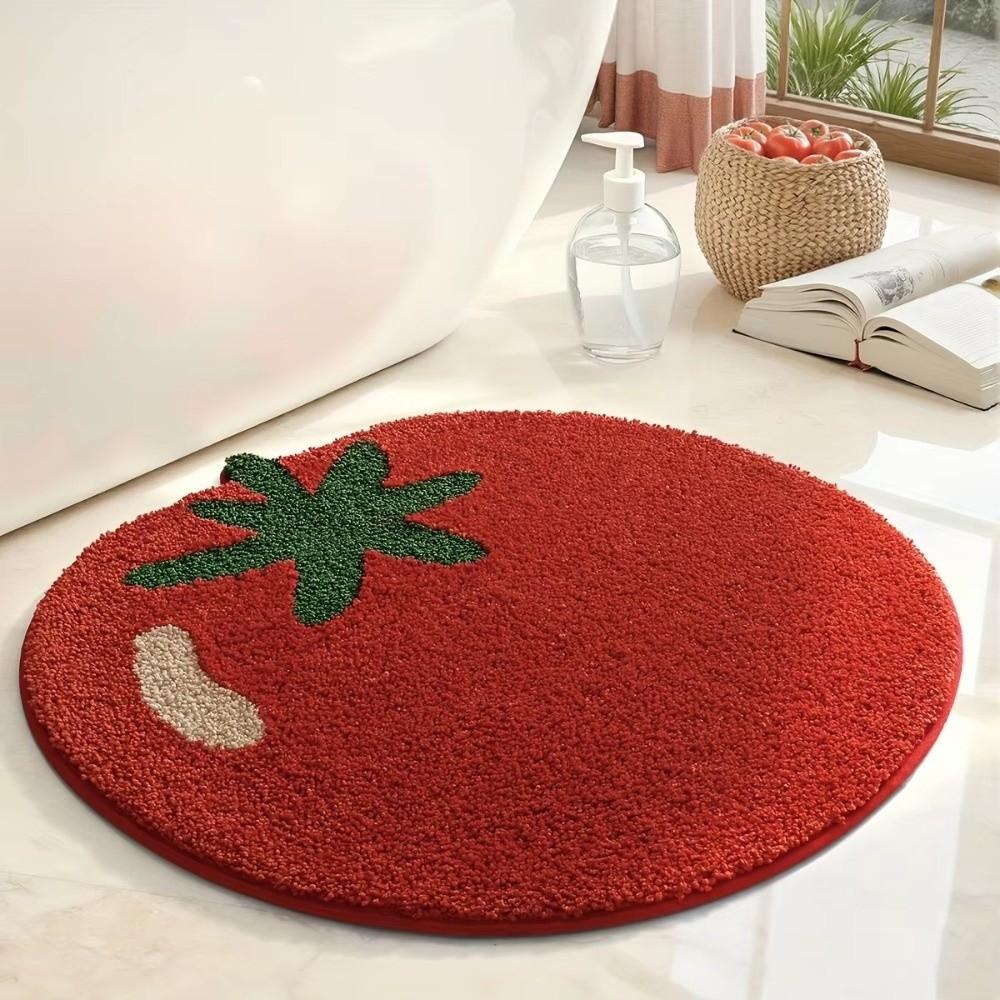 Tomato Plush Carpet Water Absorbent Bedroom Bedside Rug Bathroom Floor Mat Home Decoration