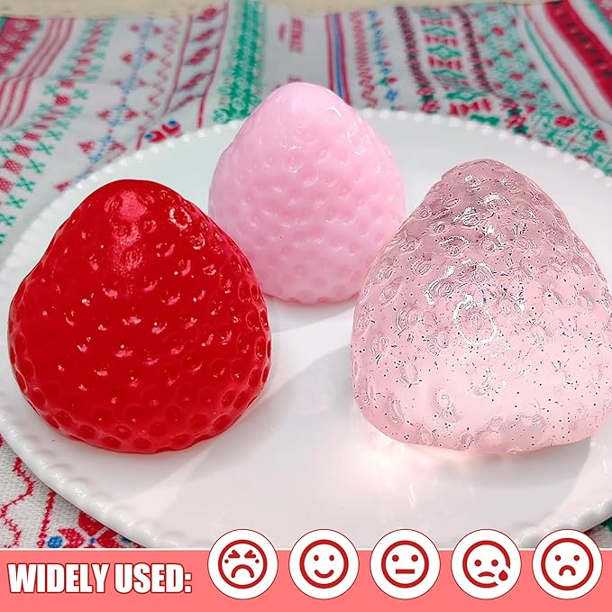 3 Pack Big Taba Squishies Strawberry, Cute Strawberry Squeeze Toys, Upgraded Fruit Stress Relief Toys
