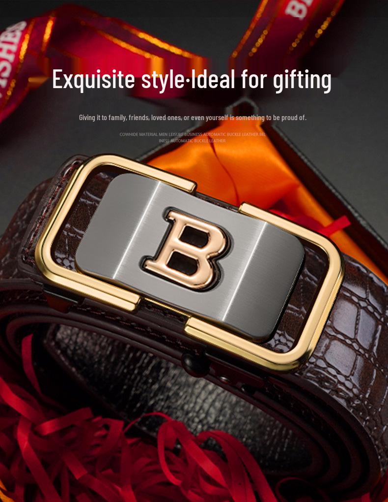 Eck Kangaroo Men's Toothless Automatic Buckle Crocodile Pattern Formal Belt