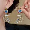 Light Luxury Vintage Earrings Women Ear Jewelry Moon Stud Earrings Star Pendant Earrings Party