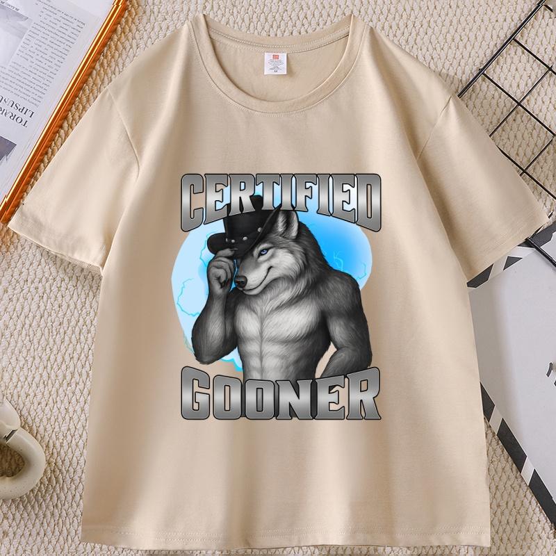 Certified Gooner T Shirt Funny Werewolf Meme Tshirt Casual Cotton Short Sleeve for Unisex Women Humor T Shirt Unisex Clothing