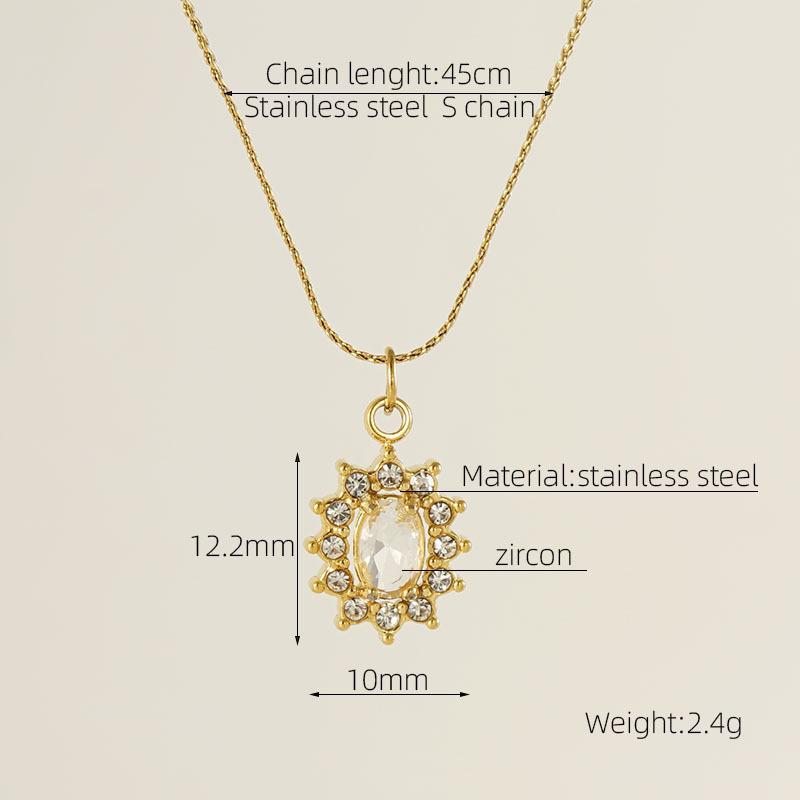 Stainless Steel Sunflower Zircon Bamboo Necklace High-grade Sporty Color-free Pendant All-match