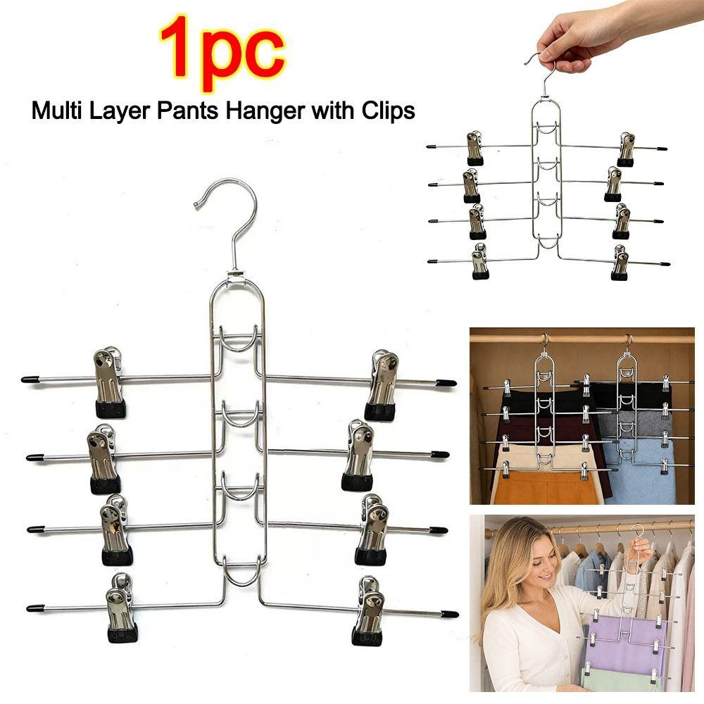 Metal Multi Layer Hanger Non Slip Tips Clip Hanger New Skirt Hanger  Closet Organization