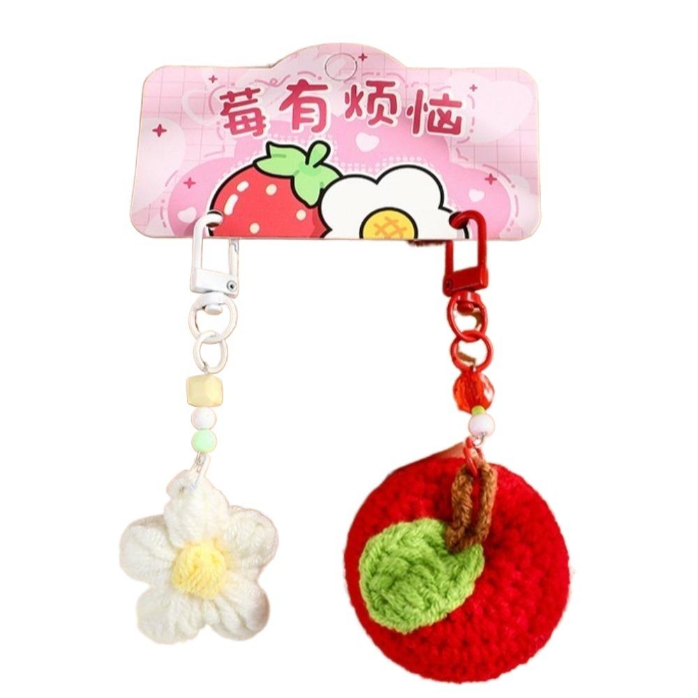 1pair Bag Hanging Knitted Flower Pendant Charms Car Keyrings Crochet Fruit Keychains Couple Gift