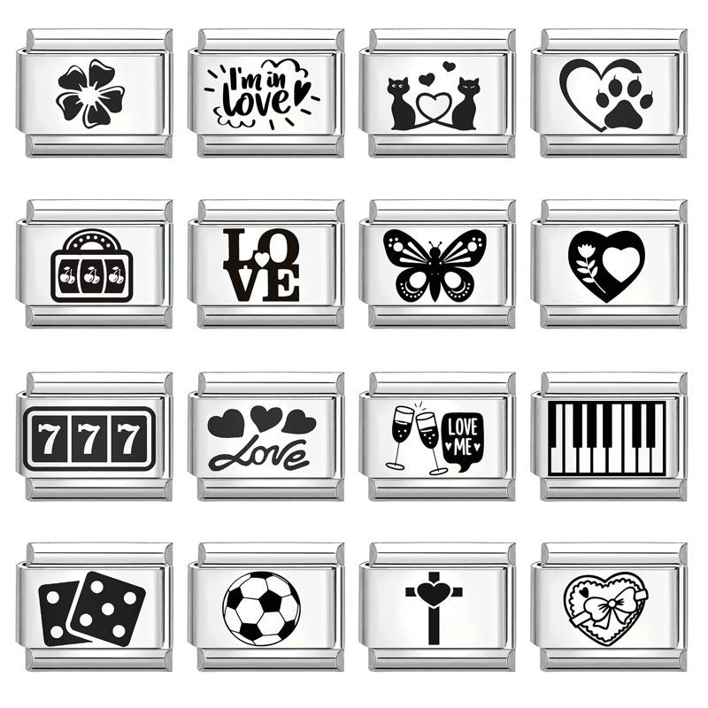 Black Piano Chess Boardlaser Engraving Links Fit 9mm Italian Charms Bracelet Jewelry DIY Making Gifts