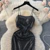 Dress for Women Spaghetti Strap Shinning Exposed Shoulders Falda Sexy Mujer Solid Color Wrapped Vestidos Summer Dropshipping