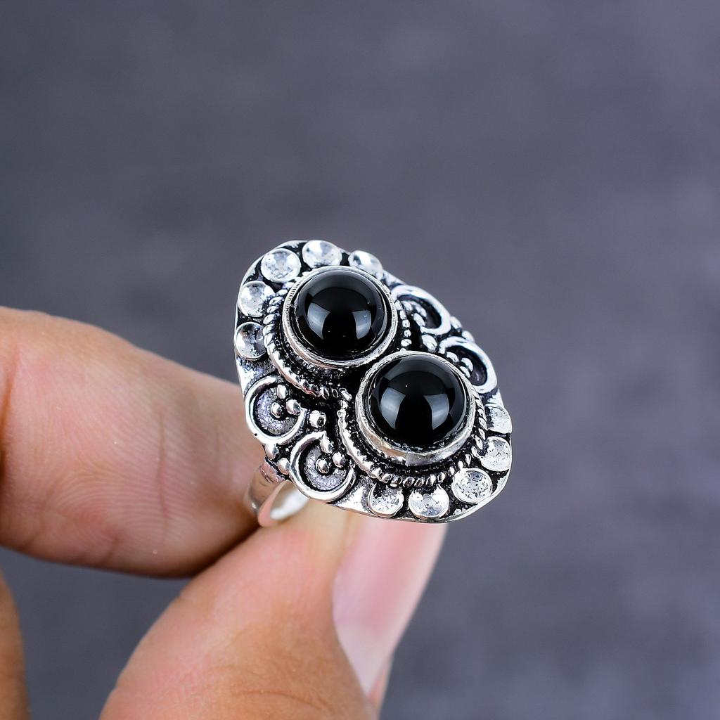 Natural Black Spinel Gemstone Handmade 925 Sterling Silver Ring Size 11 A5K43