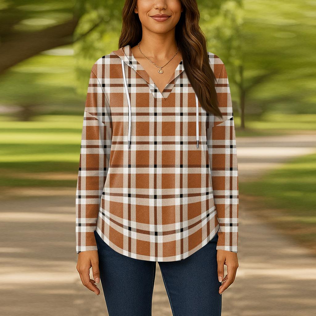 Женские модные толстовки с капюшоном V-образным вырезом с длинным рукавом и цветочным принтом на шнурке, повседневные свободные пуловеры