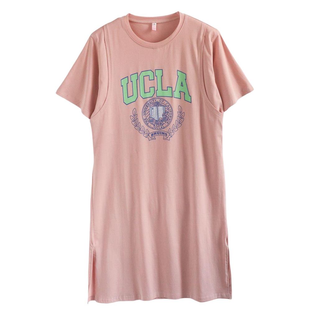 Платье для кормления грудью из чистого хлопка с коротким рукавом - Ночная сорочка средней длины для беременных/послеродовая для стильной мамы