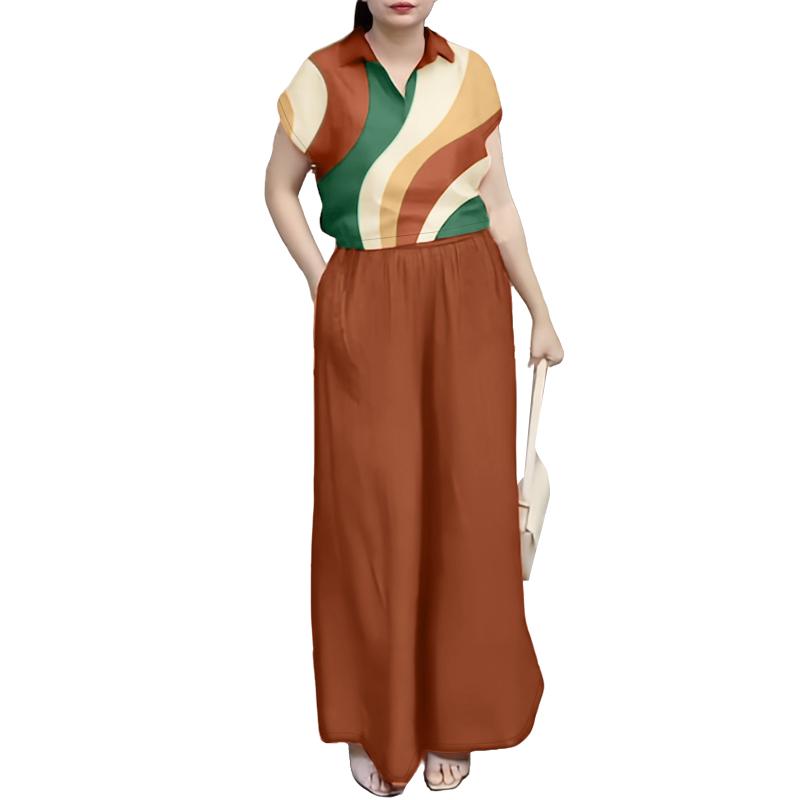 ZANZEA Women Print Blouse and Pants Summer Two Piece Suit Sets