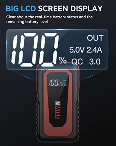 NWISE Пусковое устройство, Пиковый ток 2000А, Большая емкость, 12В Стартер автомобильного двигателя (Совместим с бензиновыми двигателями до 8,0 л и дизельными двигателями 7 л