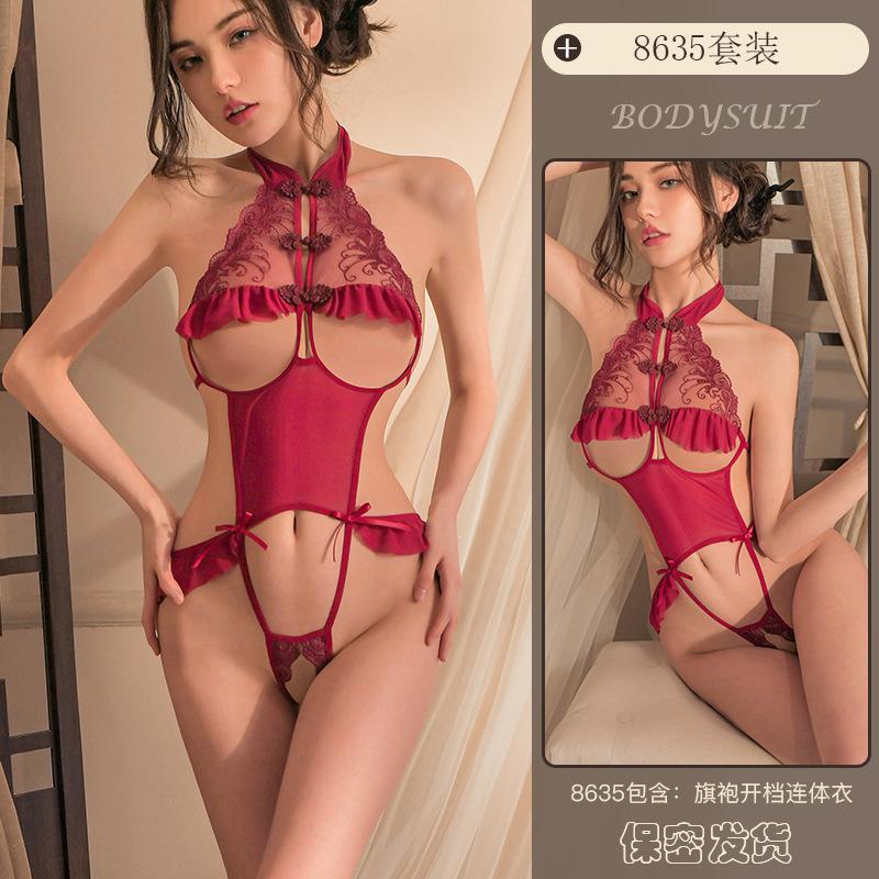 Yiyue новое сексуальное нижнее белье сексуальный кружевной ципао комбинезон женская форма для маленькой груди открытая пижама 8111
