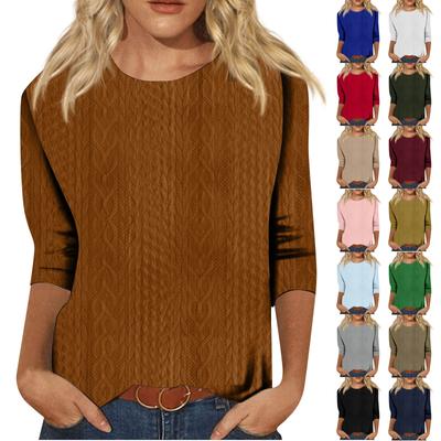 Женская модная повседневная однотонная свободная футболка с круглым вырезом и рукавами 3/4, женский топ