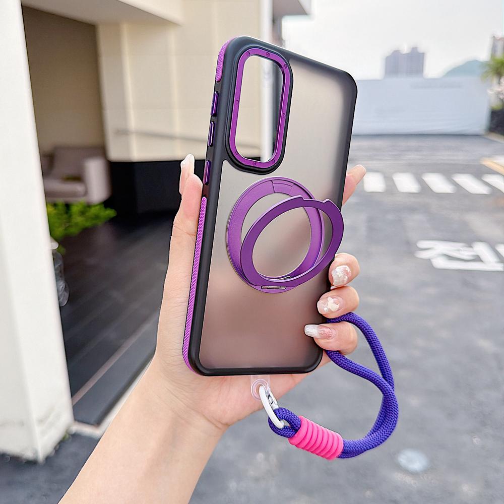 KEYSION Магнитный чехол для телефона с кольцом-подставкой 360° для Samsung Galaxy S23 S24 Ultra 5G S24+FE Матовый полупрозрачный с ремешком Ударопрочный чехол