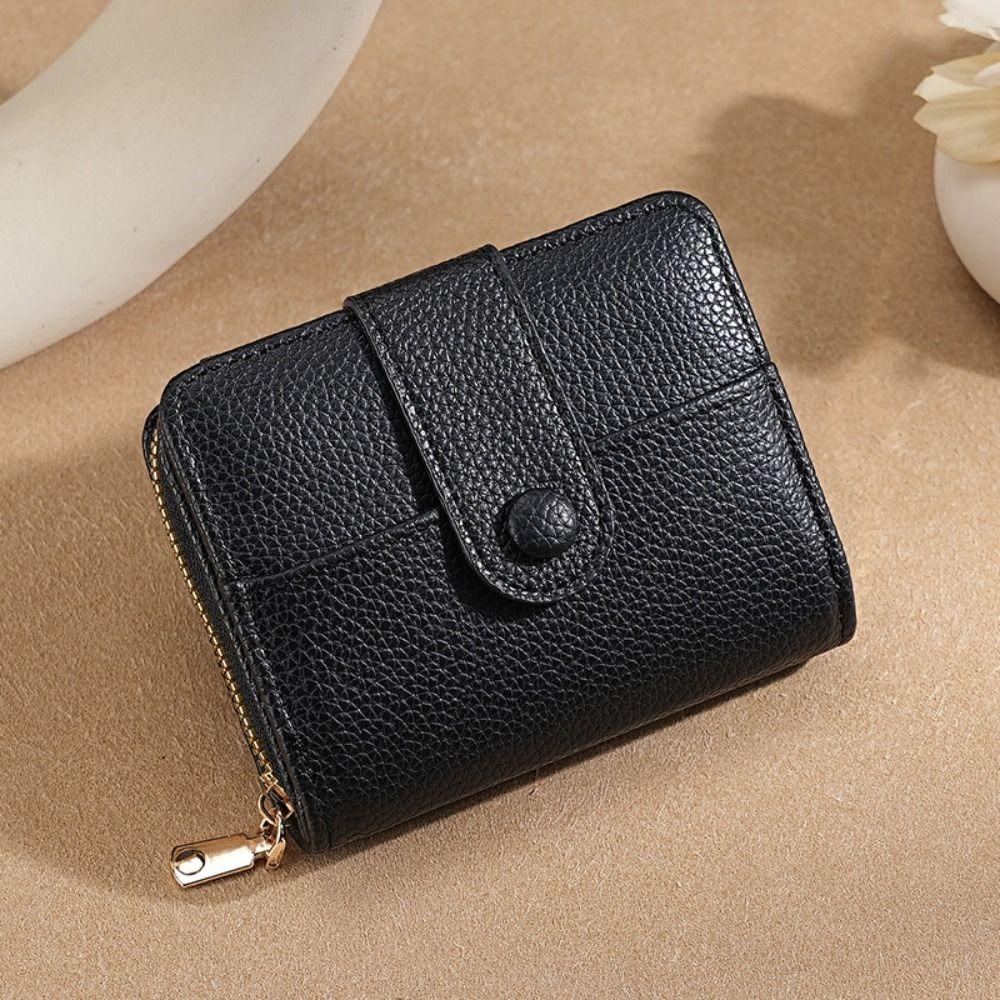 Pu Leather Women Short Wallet Lychee Pattern Bank/ID/Credit Card Holder Business Purse  Outdoor