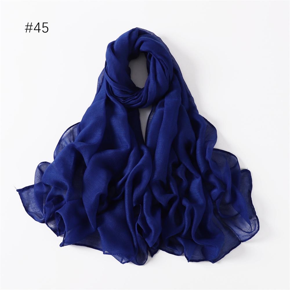Women's Classic Bali Yarn Cotton-Linen Scarf: Breathable, Thin, Soft, Silk-Like, Solid Color.