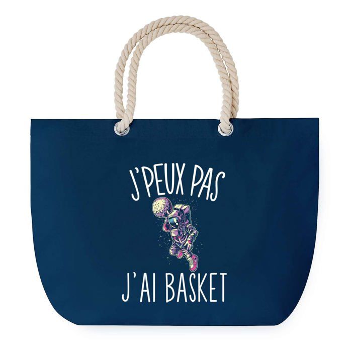 Sac de plage - PLANETEE - J'peux Pas Basketball Astronaute - anse corde - coton - grand format
