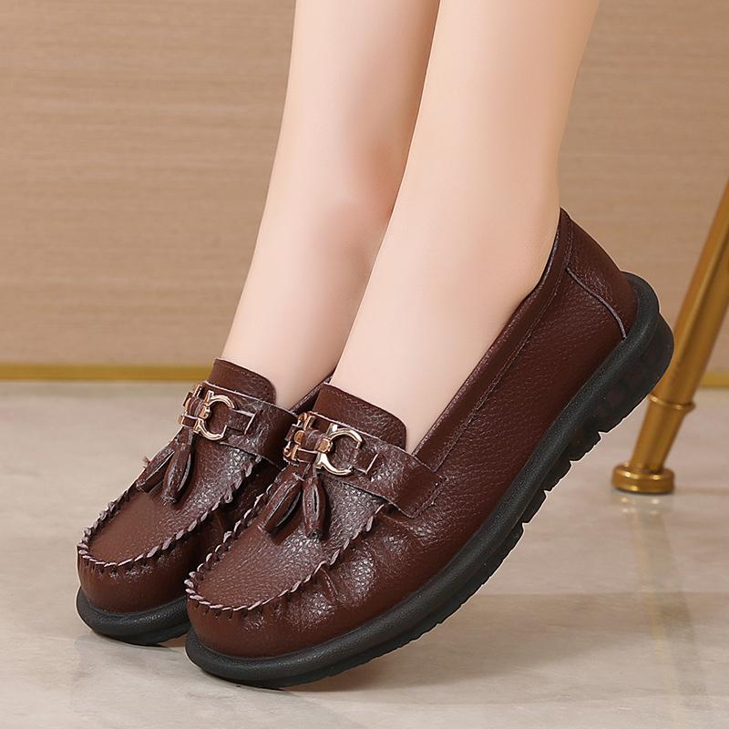 Женские лоферы с конской пряжкой, кожаные мокасины для вождения, удобные туфли на плоской подошве, повседневные туфли без шнуровки, прогулочная минималистичная женская обувь для беременных больших размеров