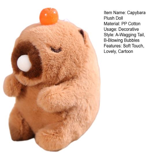 Cartoon Capybara Plush Doll Toy Soft Cotton Stuffed Animal Doll Plushies Hanging Ornament Super Wagging Tail/Blowing Bubbles Capybara Plush