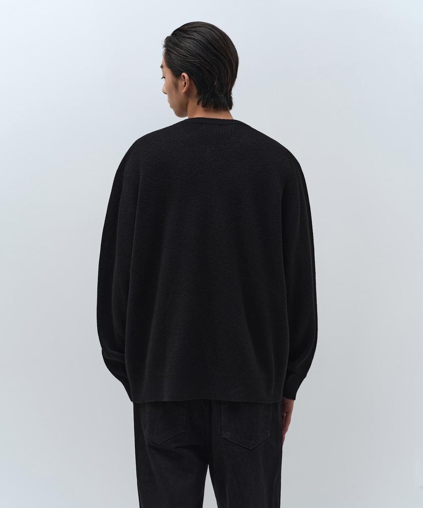 MUSINSA STANDARD [Victoria Wool] Minimal Ribbed Henley Neck Knit [Black]