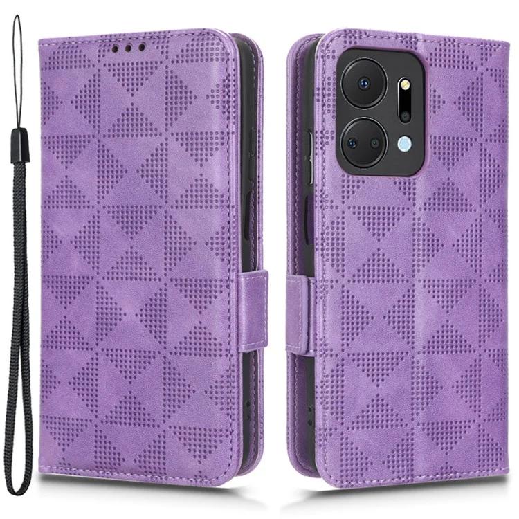For Honor X7a 5G Wallet Stand Phone Shell Cover Imprinted Triangle Pattern Phone Case