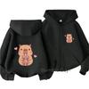 Kids Yellow Zip Hoodie Cute Capybara With Bubble Tea Heart Print Long Sleeve Outdoor Outerwear