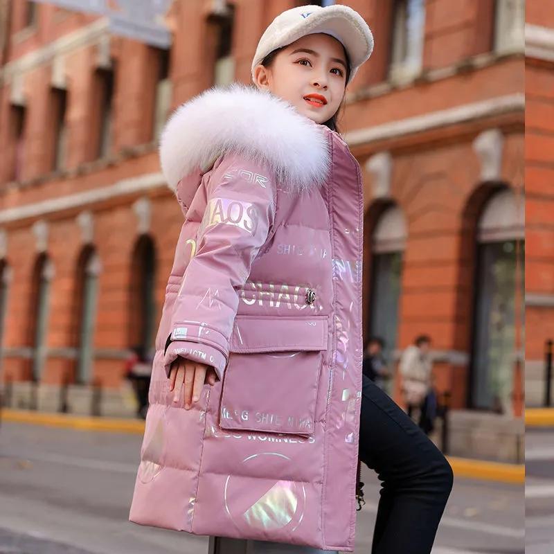 Winter Down Cotton Jacket Girls Waterproof Hooded Coat Girls' Down Cotton Jacket Waterproof Hooded Coat Children Outerwear Clothing Teenage Clothes