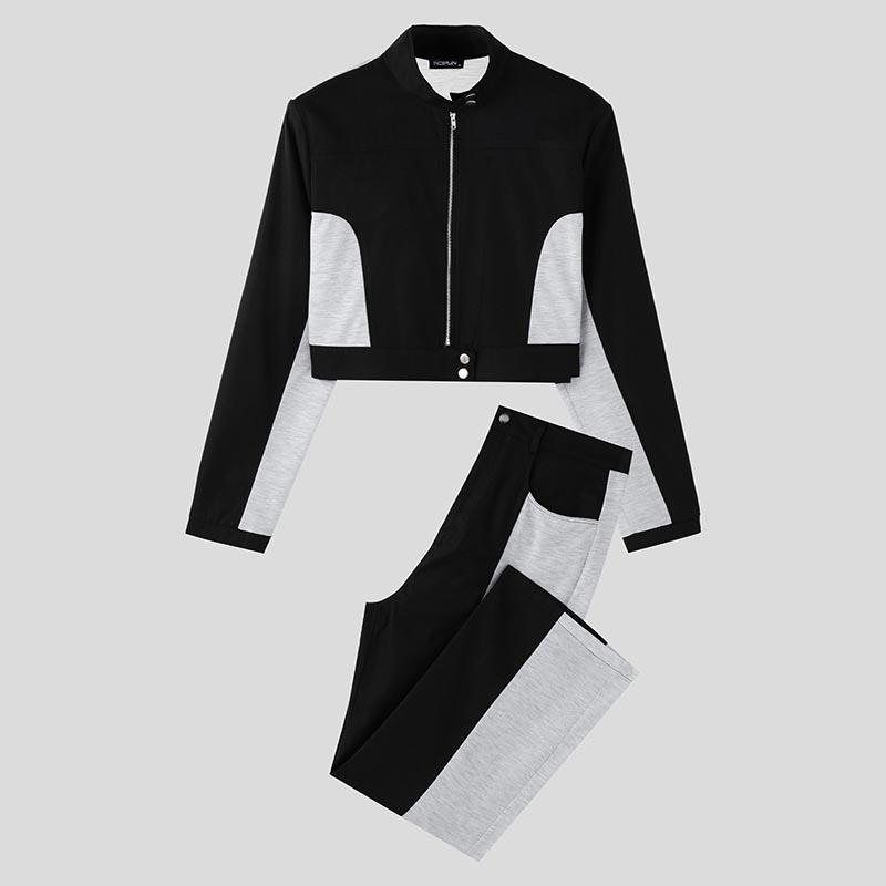 INCERUN Комплекты из двух предметов: мужские укороченные топы с коротким рукавом и длинные повседневные брюки, комплекты карго