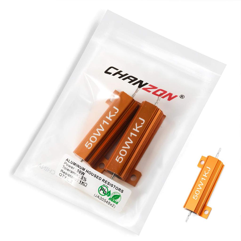 Chanzon 2pcs 50W Wirewound Aluminum Shell Resistor 1K Ohm 50W ±5% Tolerance 1KR Rohs Certified