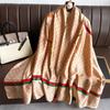 Rhombus Plaid Scarf Letter C Long Silk Scarf Simulation Silk Travel Shawl Decoration Sun Protection New Scarf
