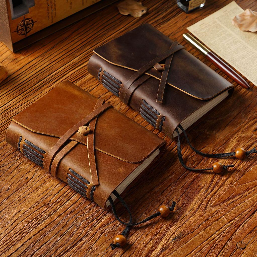 Retro Traveler's Genuine Cowhide Leather Loose-leaf Notebook - Magic Diary and Notepad
