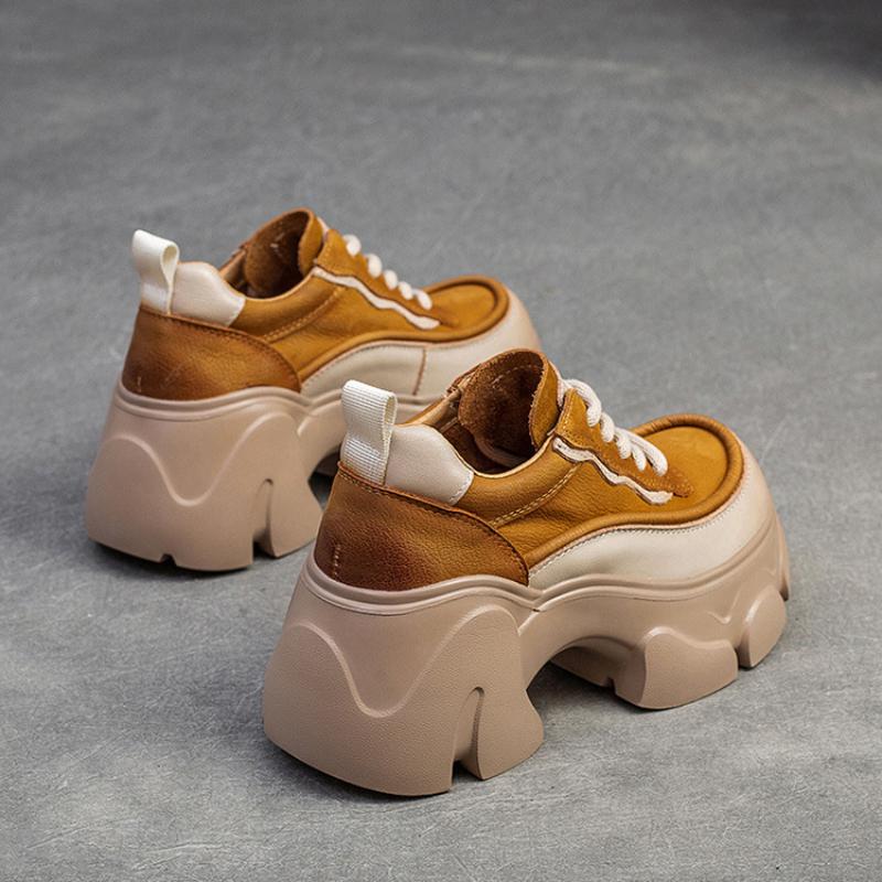 Johnature Туфли-лодочки для увеличения роста на толстой подошве, универсальные женские туфли на платформе в стиле ретро из натуральной кожи со шнуровкой