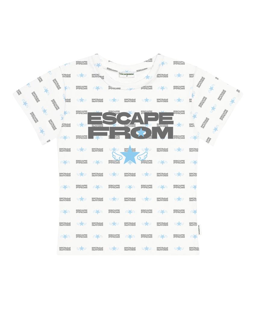 ESCAPEFROM Angel Star Типографический Логотип Игра Полный Принт Облегающая Футболка с Коротким Рукавом Светло-Розовый