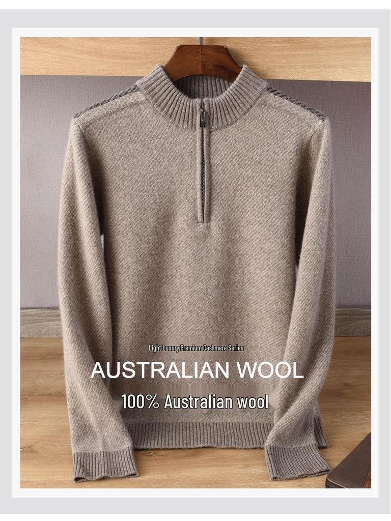 Мужской весенне-осенний свитер на молнии с полувысоким воротником - Повседневный, Универсальный, Однотонный пуловер