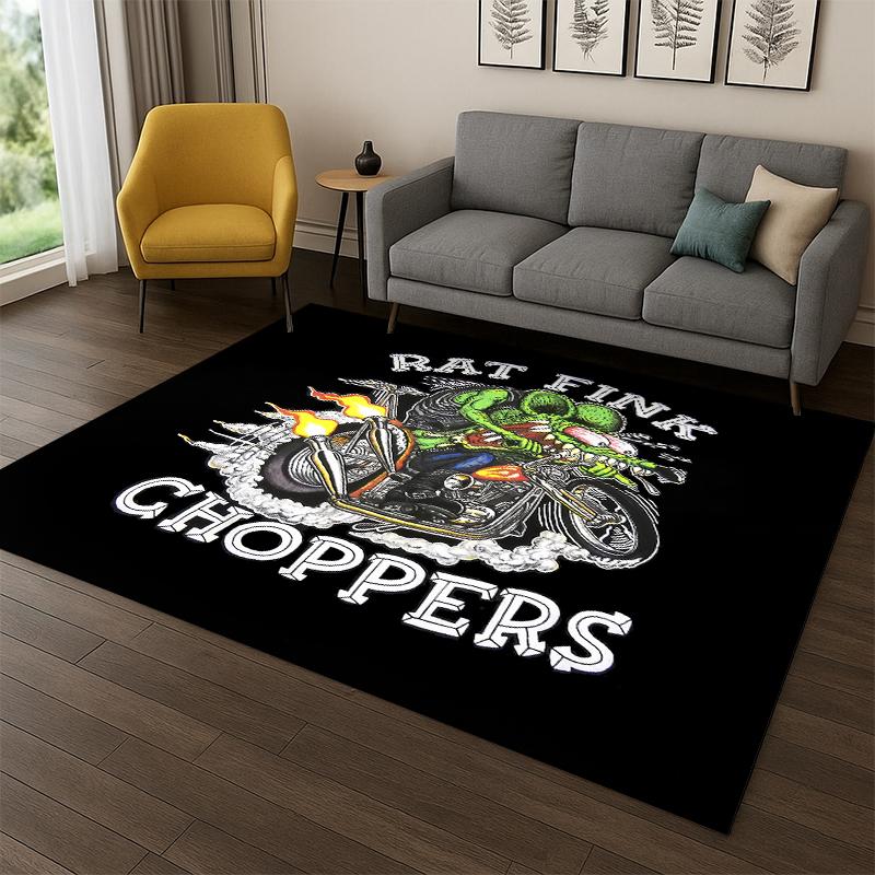 Мультяшный знак Rat Fink Гоночный автомобиль Мотоцикл Ковер для спальни Гостиной Дивана Прихожей Декор дома, Игровой коврик для детей Нескользящий