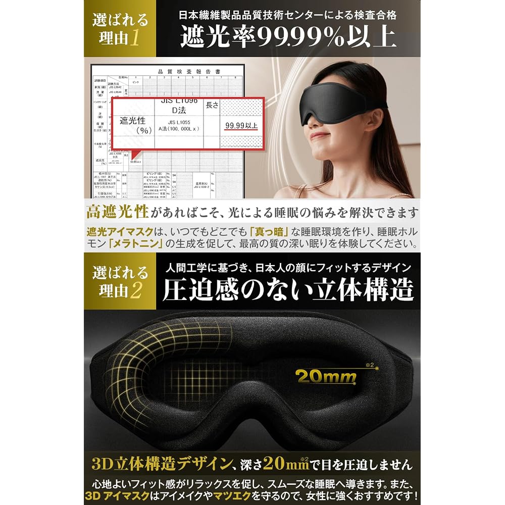 3D Маска для сна MINNU 99,99% Блокировка света Мягкая Легкая Шелковистая на ощупь (черный)