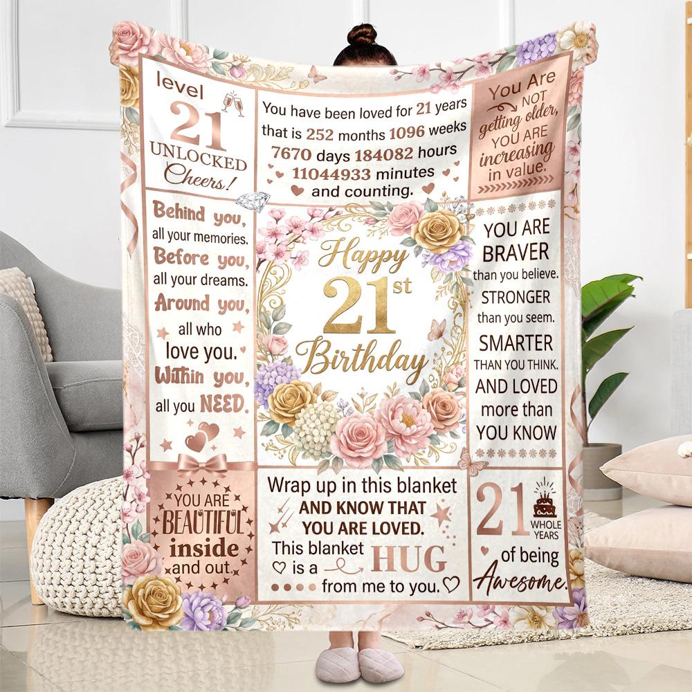 21st Birthday Celebration Blanket Soft Warm Cozy Suitable for Seaside Couch Chair for All Seasons Digital Print