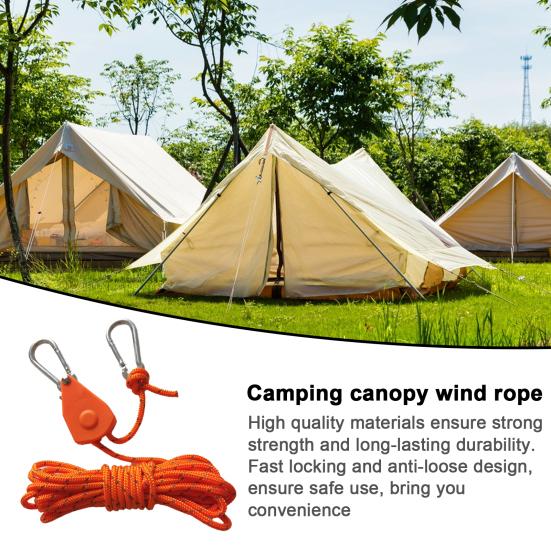 Вешалка для веревки с навесом для кемпинга Высокопрочная ветрозащитная веревка Регулируемая свободная конструкция Вешалка с зажимом для ветровой веревки с карабином для освещения палатки