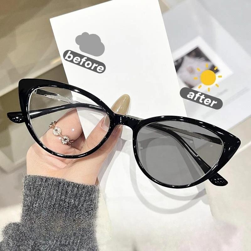 Фотохромные очки для близорукости с защитой от синего света для женщин и мужчин, стильные очки «кошачий глаз», меняющие цвет на улице, для близоркости, с защитой от УФ-лучей