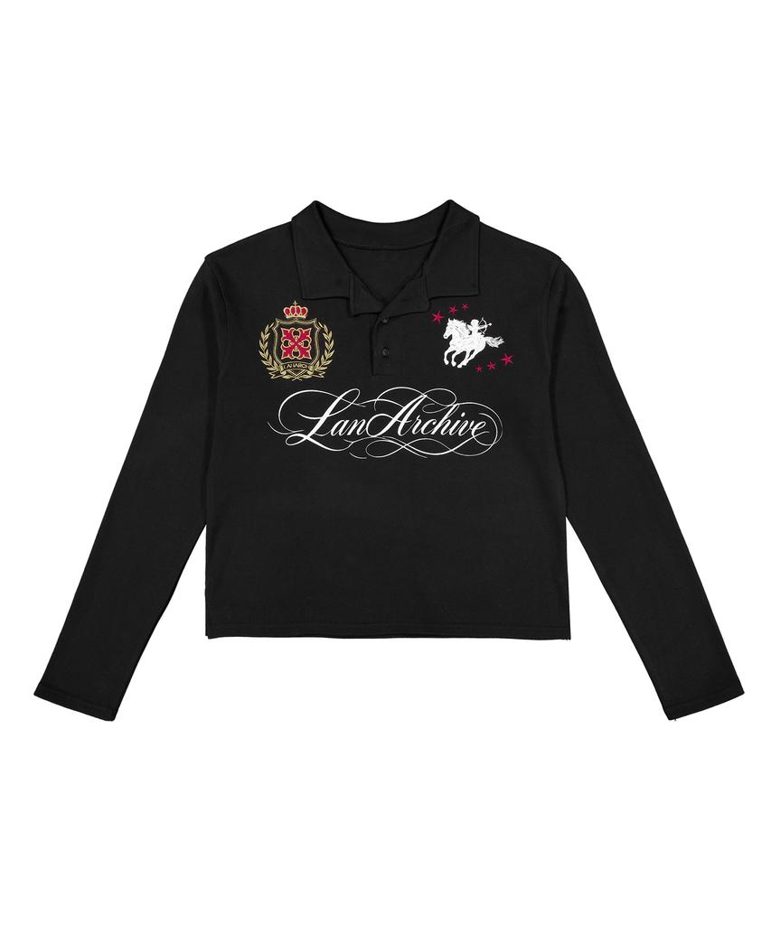 LANARCHIVE [0169] Wild Horse Pique Long Sleeve T-Shirt - Black